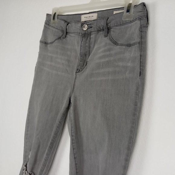 PACSUN Women's Ankle Jegging Jeans Size 29 Distressed Raw Hem Gray Denim Stretch - Picture 2 of 12